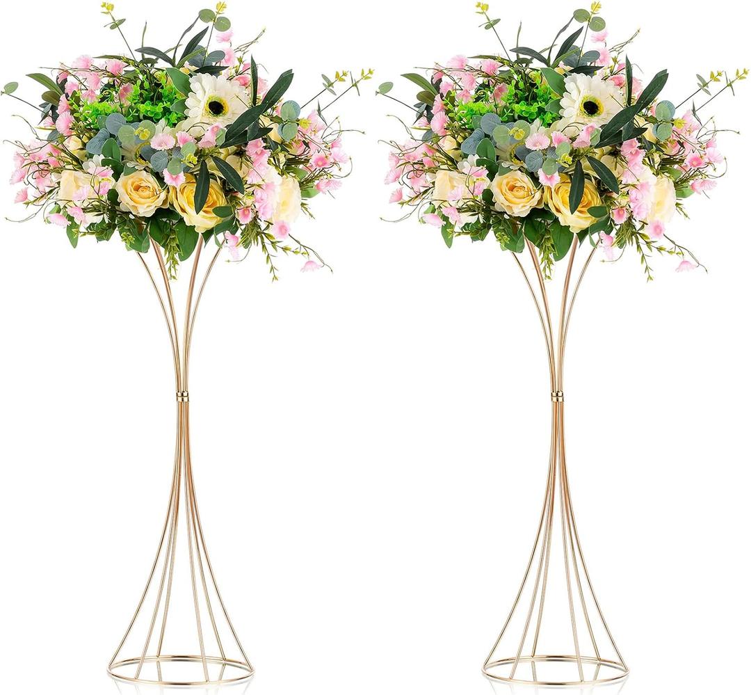 NUPTIO Gold Centerpiece Stand for Table, Twist Style , 17.7" Tall, 2 Pcs