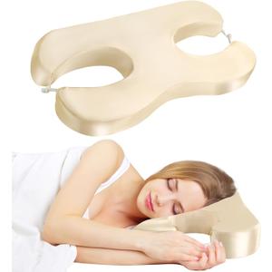 MABOZOO Memory Foam Side Sleep Beauty Pillow, Satin Pillow for Neck Pain Relief, Silk Cushion for Side Sleepers, Butterfly Shape Wrinkle Prevention Pad for Protect Your Hair and Skin2.4in, Champagne (21.5*11*2.4)