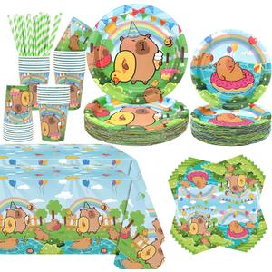 KEFAN Capybara Birthday Party Decorations, Capybara Theme Party Tableware Supplies including Plates, Cups, Napkins, Tablecloth (40)