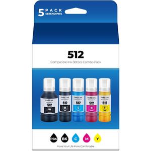 512 Ink Refill Bottles ET-7700 ET-7750 Replacement for 512 Ink Refill Bottles Black Works for ET 7700 ET 7750 Eco Tank ET7700 ET7750 Printer, 5 Pack 512 Ink Refill Bottles (2BK C M Y)
