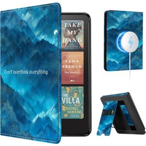 CoBak Stand Case for 7" Kindle Paperwhite 12th Gen 2024 and Kindle Colorsoft with Hand Strap - Compatible with iPhone MagSafe, for Samsung/Belkin/Anker Wireless Charging Pads, Durable, Auto Sleep Wake (Blue Yamazaki)