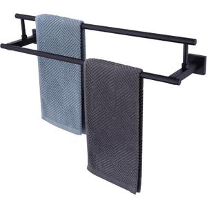 Bath Double Towel Bars, Towel Racks SUS304 Stainless Steel, Towel Holder for Bathroom Wall Mount, Towel Hanger Rail Accessories, 2-Tiers (Matte Black, 24 Inch)