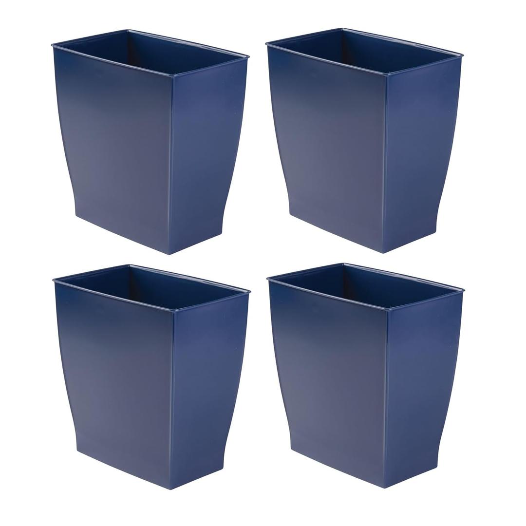 iDesign Small Plastic Bathroom Trash Can, Slim Rectangle Garbage Bin for Bedroom, Office, Dorm, 4-Pack, Navy Blue