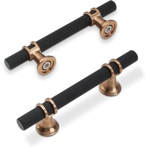10 Pack 3 Inch Cabinet Pulls knurled Matte Black and Champagne Bronze Kitchen Cabinet Handles Aluminum and Zinc Alloy Drawer Pulls Solid Cabinet Hardware (3'' Hole Center(76mm))