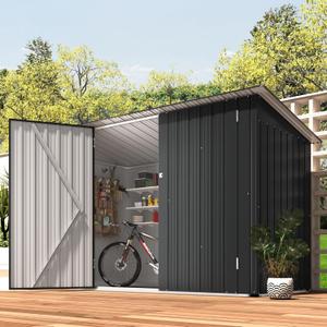AECOJOY 7x3 Outdoor Bike Storage Shed, Lean to Sheds & Outdoor Storage Clearance, 3x7 Storage Metal Garden Sheds, Small Metal Outdoor Storage Cabinet Weatherproof for Bikes in Dark Grey