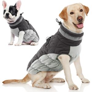 AOFITEE Dog Coat, Warm Dog Winter Coat, Reflective Cold Weather Dogs Puffer Jacket with Harness Built in, Waterproof Pet Fleece Vest Snowsuit for Small Medium Large Dogs, Grey L