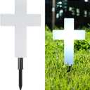 yeesport Solar-Powered Cross Light, Grave Marker Cemetery Decoration, Cemetery Cross for Grave,White LED Light Cross, Garden Stake Light, Outdoor Peaceful Decorative Lamp for Yards, Gardens, Patios