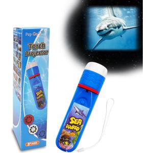 Sea World Projector Flashlight for Kids Ages 3 4 5 6 7, with 3 Discs 24 Images, Sea Creatures Toys for Boys Girls, Shark Toy for Kid, Occean Night Light Projector, Shark Gifts Games for Kids (1-pack( Sea Animals))