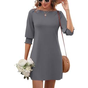 LUYAA Women Short Sleeve Bodycon Midi Dress Casual Crew Neck or Off The Shoulder Elegant Formal Dress Black M