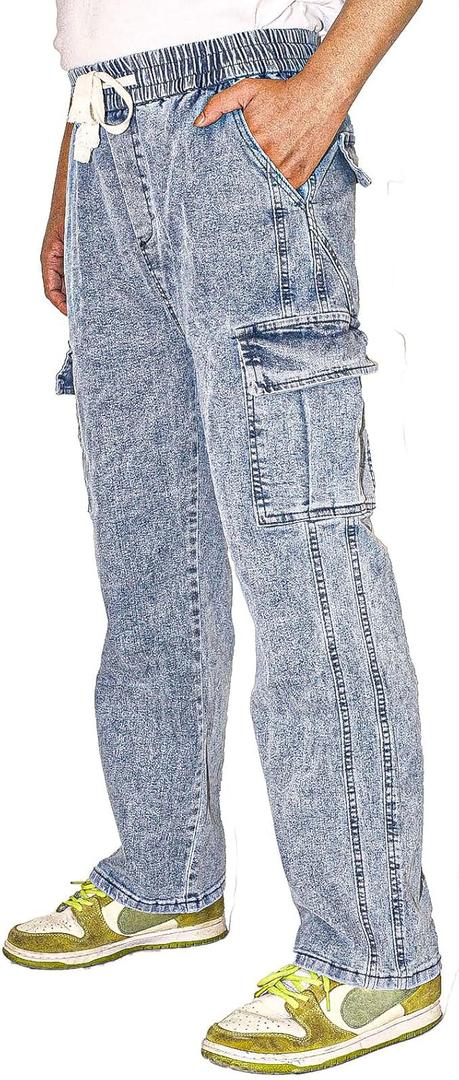 Men's Hiking Pants Cargo Jeans for Hiking, Fishing, Tactical, Jogger - Multi-Pocket Denim Work Pants (Blue, M)