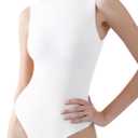 PUMIEY Women's Mock Turtle Neck Sleeveless Bodysuit Sexy Tank Tops Sharp Collection (Large, 11 Splashed White)