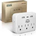Cruise Ship Compliant Non-Surge Power Strip (6-in-1) Outlet Extender with 3 AC Outlets, 2 USB Ports & 1 USB-C, 2500W, Approved for Carnival, Norwegian, Princess & Disney Cruises (NOT Royal)