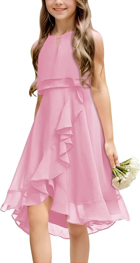 Kids A-Line Halter Neck Chiffon Junior Bridesmaid Dresses Fancy Girl Dress Wedding Elegant Party Gown 5-14 Years