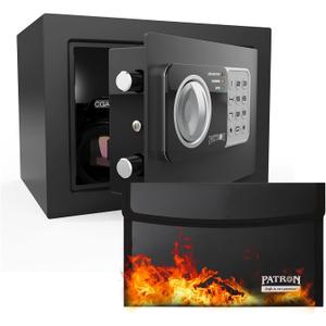 PATRON Fireproof Safe Box for Home , Mini Safe for Money, Coin Safes with Code, Fire Proof Lock Box for Kids, Wall or Cabinet Safe for Personal Items，0.236 Cubic Feet Black