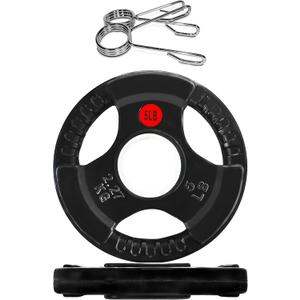 Signature Fitness Olympic 2-Inch Cast Iron Plate Weight Plate for Strength Training and Weightlifting, Multiple Sizes (5LB Pair)