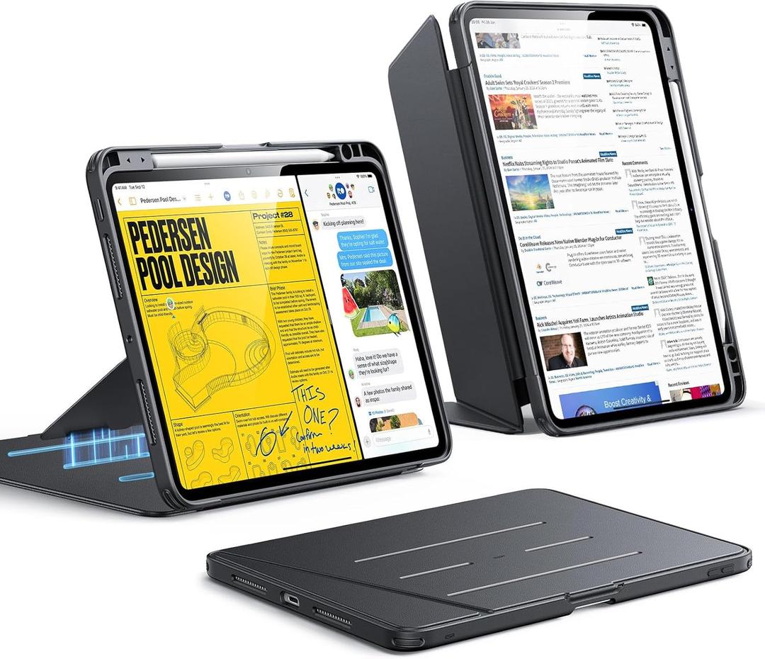 ESR for iPad Pro 11 Inch Case (M5/M4) 2025/2024, Vertical Stand Cover, Multi Stand Angles, Ultra-Stable Case with Pencil Holder, Flip Series, Black
