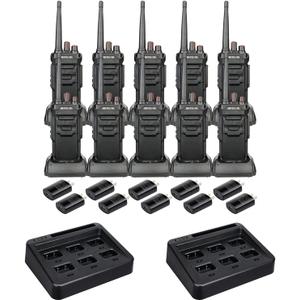 Retevis RT48 IP67 Waterproof Walkie Talkie (10 Pack) Bundle with Six-Way Multi Unit Charger (2 Pack),Heavy Duty 2 Way Radio with Earpiece,Military Grade,Rugged,Squelch,VOX,SOS Alarm