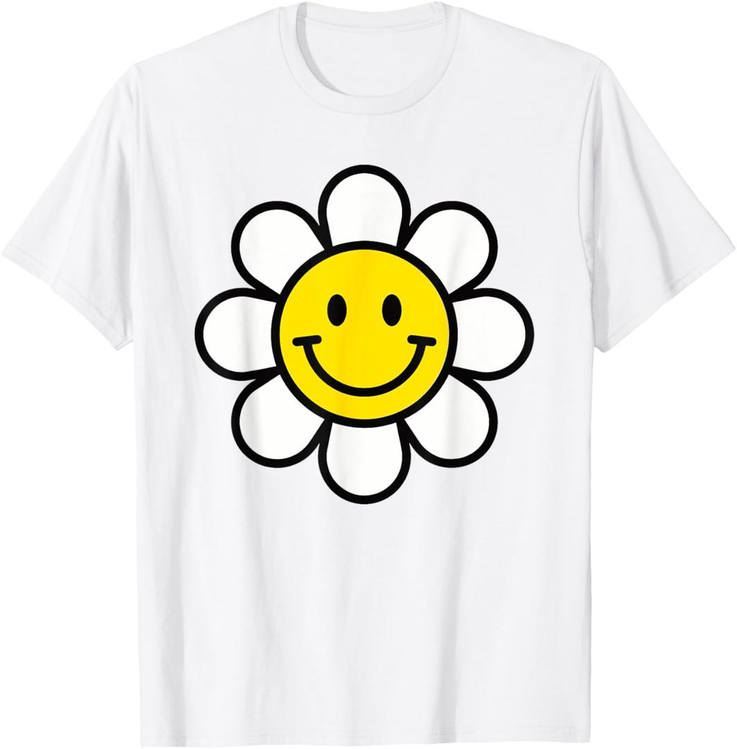 Yellow Happy Smiling Smile Face Daisy Flower Shirt Kids Girl T-Shirt (Small)