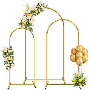 YAYOYA Metal Arch Backdrop Stand, Set of 3 (4ft / 5ft / 6ft) Gold Arch Backdrop with 12 Ground Nails, Stable Arched Background Stand for Wedding, Baby Shower, Birthday Party, Photography