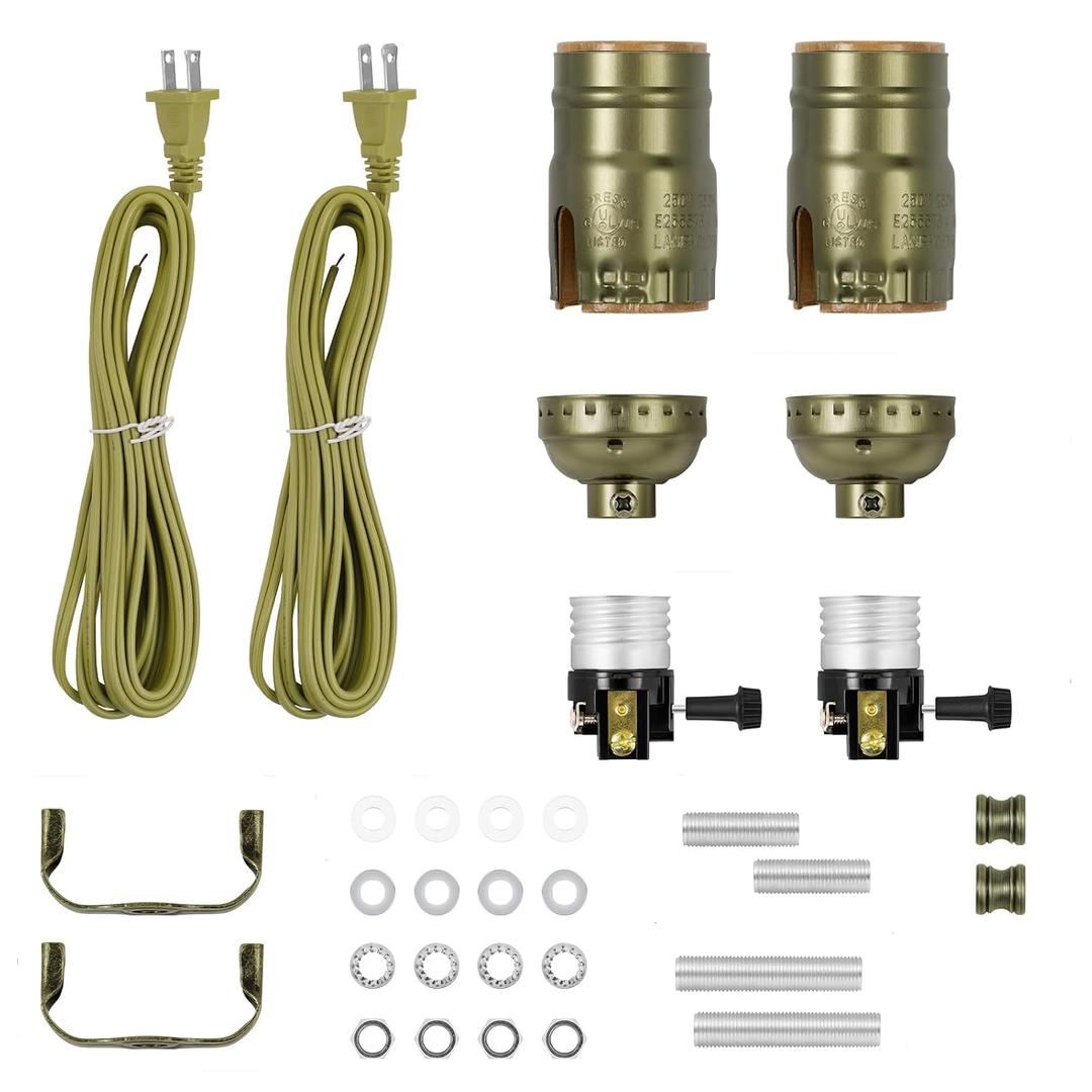 Baocuz Lamp kit with 12 Feet Cord for DIY lamp and Table Lamp，2 Way Lamp Socket Repair Or Rewire The Vintage Lighting Fixtures,Antique Brass Lamp Kits for Do It Yourself (2 Pack)