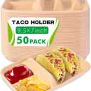 tchrules 50pcs Taco Plates Disposable for 2 Tacos & 2 Sides, Premium Paper Taco Holders for Tacos Tuesday Bar Serving Set, Decorations Supplies (50)