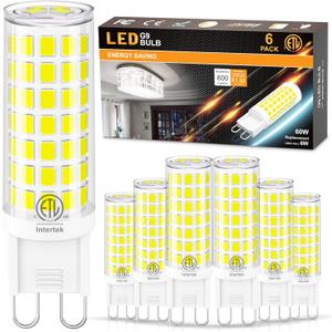 hansang G9 LED Bulb Daylight 5000K 60W Halogen Equivalent, T4 G9 Bi-Pin Base Light Bulbs for Chandelier Home Lighting, AC120V, Non-Dimmable, 6 Pack