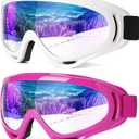 Braylin 2-Pack Snow Ski Goggles, Snowboard Goggles for Men, Women, Youth, Kids, Boys or Girls, Snowmobile Goggles (Pink + White)