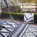 OLANLY Outdoor Rug Waterproof 10x14 ft, Reversible Outdoor Plastic Straw Rug, Boho Patio Rug, Indoor Outdoor Carpet, RV Mat Outside for Patio, Camp, Picnic, Balcony, Deck, Backyard, Navy & White