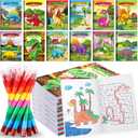 BenLouis 12 Dinosaur Mini Coloring Books Kids with 12 Stacking Crayons Dino Party Favors Small Activity Books Bulk for Kids Jurassic Party Gift Goodie Bag Stuffers