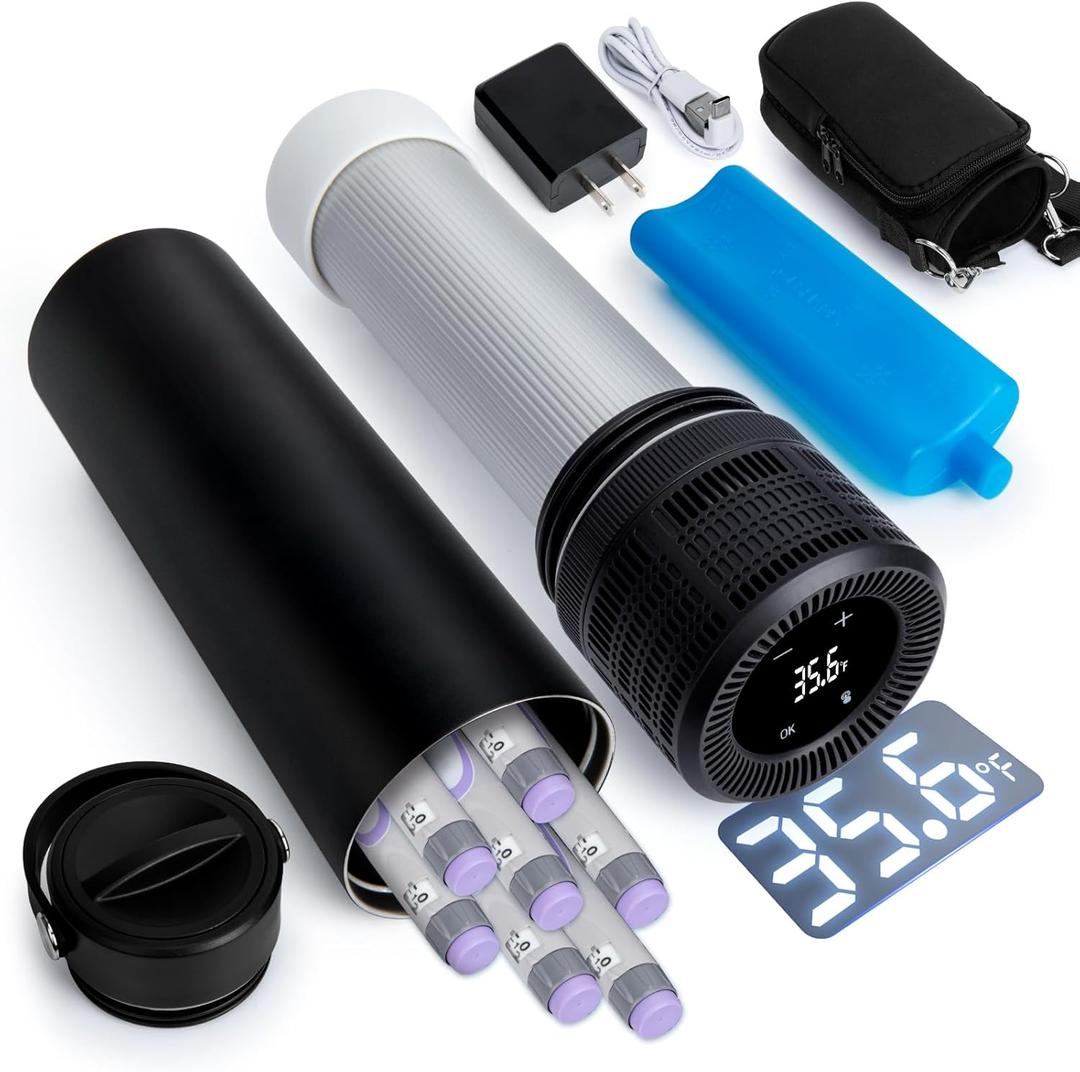 YOUSHARES Electric Insulin Cooler Travel Case, 35-68F Custom & Display Temperature Medical Cooler with Biogel & USB Charger, TSA Approved Diabetic Medication Refrigerator, Portable for 17 Pens (C3_Black)