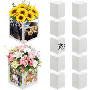 18 Pcs Graduation Picture Centerpiece for Table 4x6 Photo & Flower Display, Picture Frame Centerpieces Paper Box for Congrats Grad Birthday Baby Shower Wedding Decor (White, 5.5"x5.5"x7.1")
