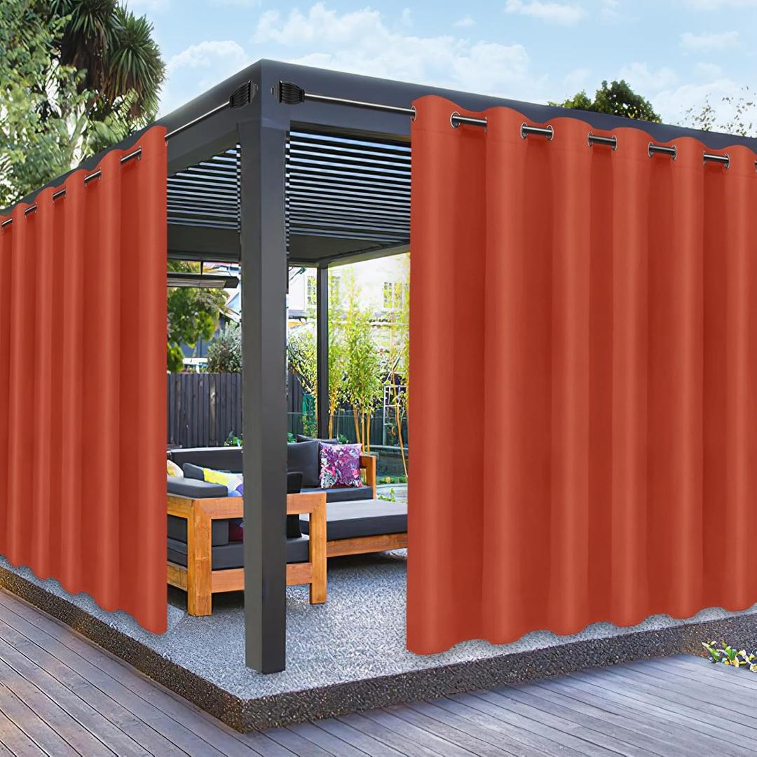PureFit Outdoor Curtains for Patio Waterproof Weatherproof, UV Resistant Outside Curtains for Gazebo, Front Porch, Pergola, Sun Blocking Privacy Curtain, 100W x 120L inch, 1 Panel, Red Clay