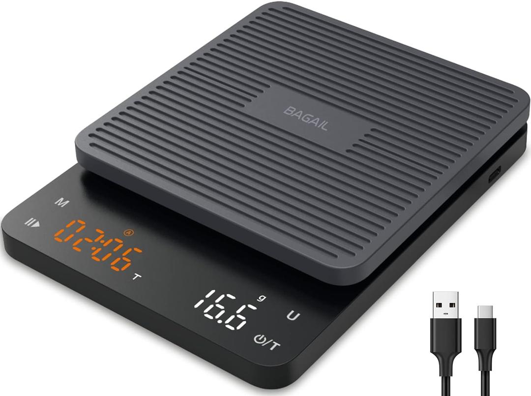 BAGAIL BASICS Coffee Scale with Timer, 0.1g High Precision Kitchen Scale, Pour Over Coffee Scale, Drip Espresso Scale with Auto Tare, Touch Sensor and Silicone Cover - 6.6 lbs/3 kg