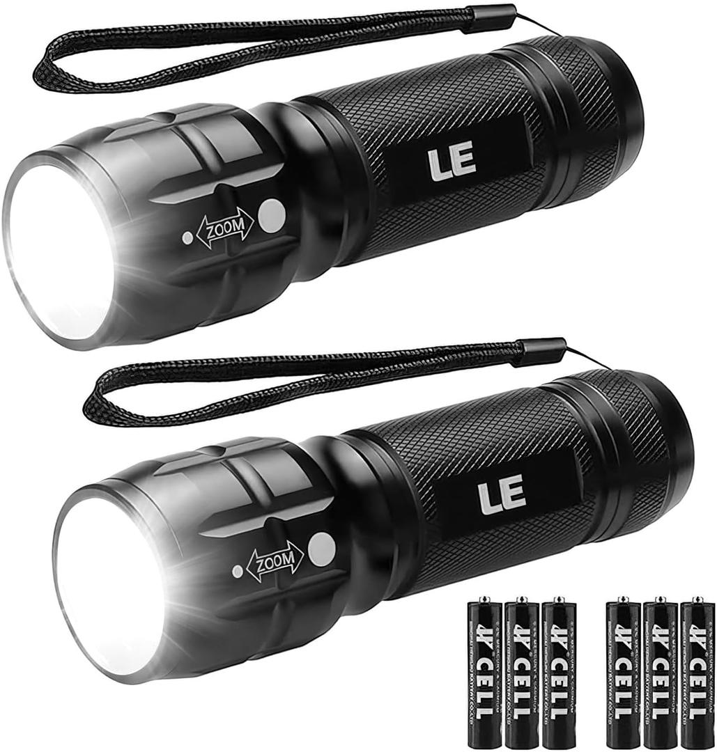 Lighting EVER LED Flashlights High Lumens, Small Flashlight, Waterproof, Adjustable Focus Flash Light for Outdoor, Emergency, Camping, AAA Batteries Included, 2 Pack