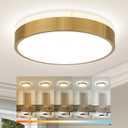 Ken & Ricky 12 Inch Brushed Gold Flush Mount Ceiling Light,Round Flat Led Ceiling Light Dimmable,Close to Ceiling Light Fixtures for Kitchen Bathroom Bedroom Hallway 5CCT 24W 1PK