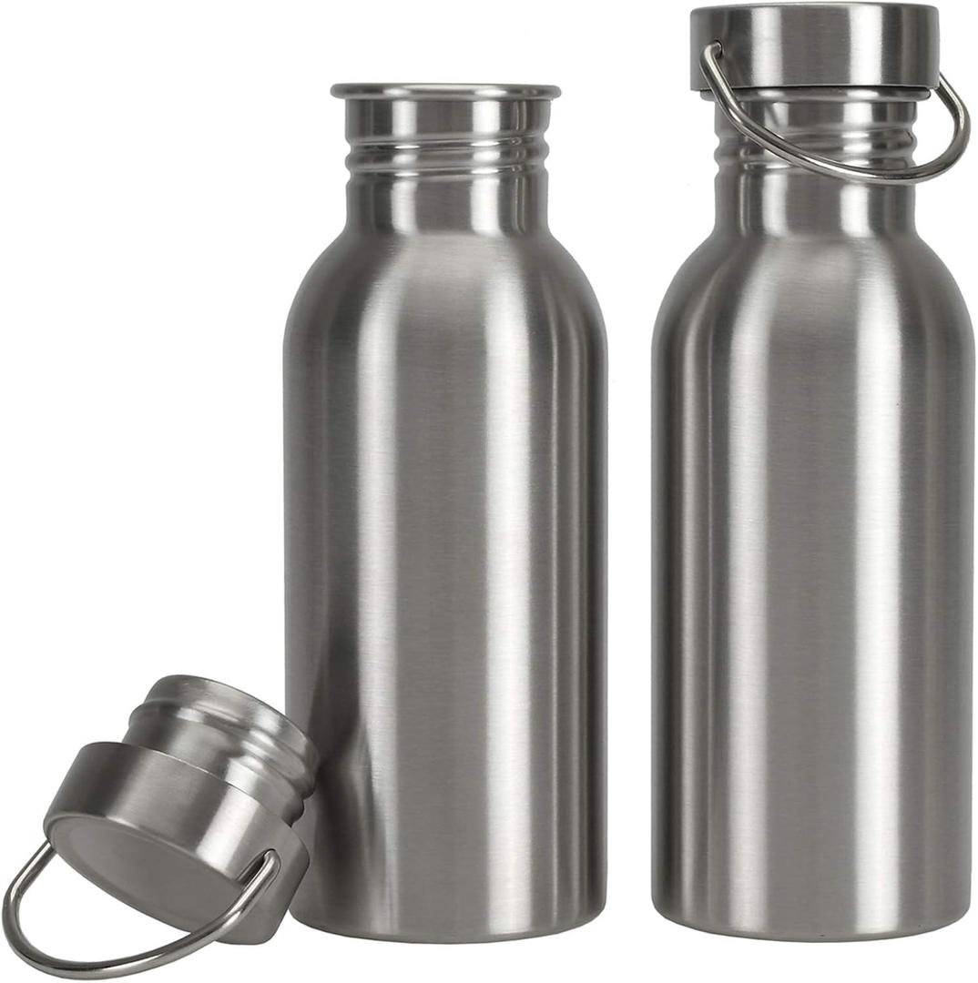 Yopay 2 Pack Sports Water Bottle, 12OZ Single Walled 18/8 Stainless Steel Water Bottle for Cyclists, Runners, Hikers, Beach Goers, Picnics, Camping, Leak Resistant, Uninsulate