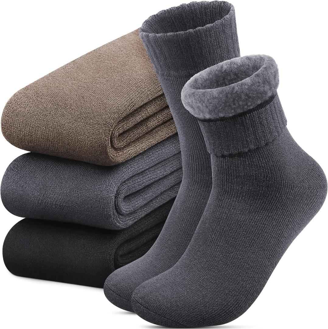 Reamphy 3 Pairs Thermal Socks for Men 6-13, Thick Warm Winter Outdoors Hiking Socks Mens