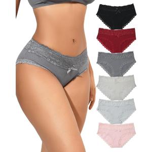 Aijolen Cotton Underwear for Women Breathable Lace Bikini Panties Ladies Hipster Underpants S-XL (Medium)