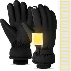 JenPen Winter Heated Gloves for Adults with 20pcs Hand Warmer Waterproof Windproof Gloves with Zipper, Hand Warmer Pocket, Touchscreen Finger(8Hour), Medium