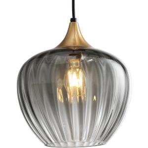 Glass Lampshade Pendant Light Kitchen Island, 9" Vintage Hanging Lamp Ceiling Lighting Fixture, Brushed Gold Modern Chandelier for Dining Room Restaurant Foyer Entryway (Smoke Grey)