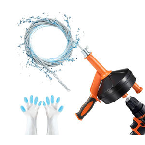Drain Auger, Clog Remover with Drill Adapter, 25 Feet Flexible Plumbing Snake Use Manually or Powered for Kitchen, Bathroom and Shower Sink, Comes with Gloves (orange)