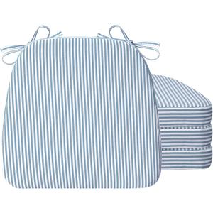 AAAAAcessories D-Shaped Chair Cushions, 2" Thick Dining Chair Pads with Ties and Removable, Machine-Washable Cover, 17" x 16", Set of 4, Pinstripe Blue