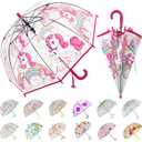 Kids Umbrella for Girls & Boys Toddler Childrens Clear Bubble Umbrella for Kids Small Durable Kids Umbrellas for Rain Outdoor (Clear Red Unicorn)