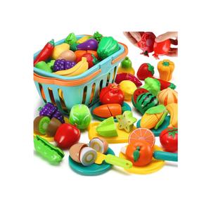 13 PCS Cutting Play Food Toy for Kids Kitchen, Pretend Fruit &Vegetables Accessories with Shopping Storage Basket, Plastic Mini Dishes and Knife, Educational Toy for Toddler Children Birthday Gift