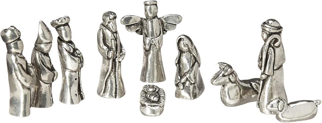 Nativity Set Mini Pewter Figurine 10 pc Set w/ Velvet Pouch