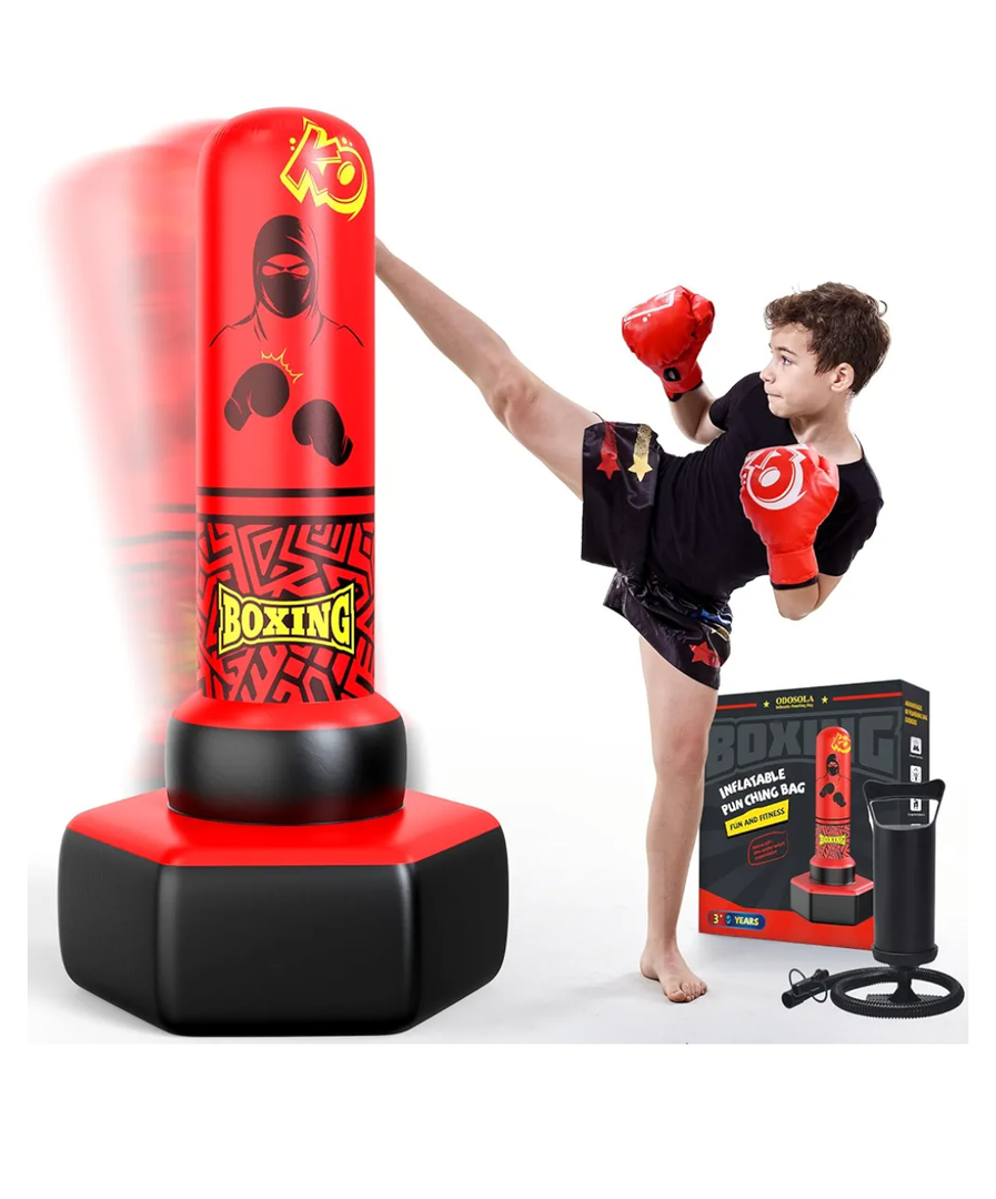 67'' Inflatable Punching Bag Freestanding for Kids Aged 3-12 – Heavy Duty Boxing Set for Karate & Taekwondo, Stable Boxing Bag Active Kids Toy, Christmas Birthday Gift for Boys and Girls