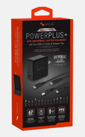 Helix 65W Universal USB-C Laptop Charger Power Adapter (ETHNBC65U) Black