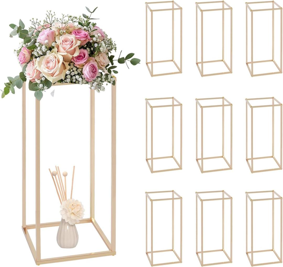 Column Vase,10PCS Metal Vase Column Stand,Wedding Centerpieces for Table,24in Tall Gold Metal Flower Stand for Wedding Event Party Props Home Decor T-Stage Reception Party