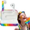 True Wireless Earbuds, Rainbow Pride Bluetooth Ear Buds for Music, Podcasts, Built-in Mic, Rechargeable Headset for Home, Car, Travel, Beach