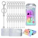 Sasylvia 60 Pcs Beadable Keychain Bars Bulk Making Kit 20 Beaded Keychain 20 Bag 20 Thank You Cards for DIY Keyrings Charms(Silver)